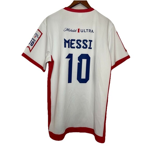 Michelob Ultra Messi 10 White Jersey Top Short Sleeve Men's Large - Picture 1 of 5